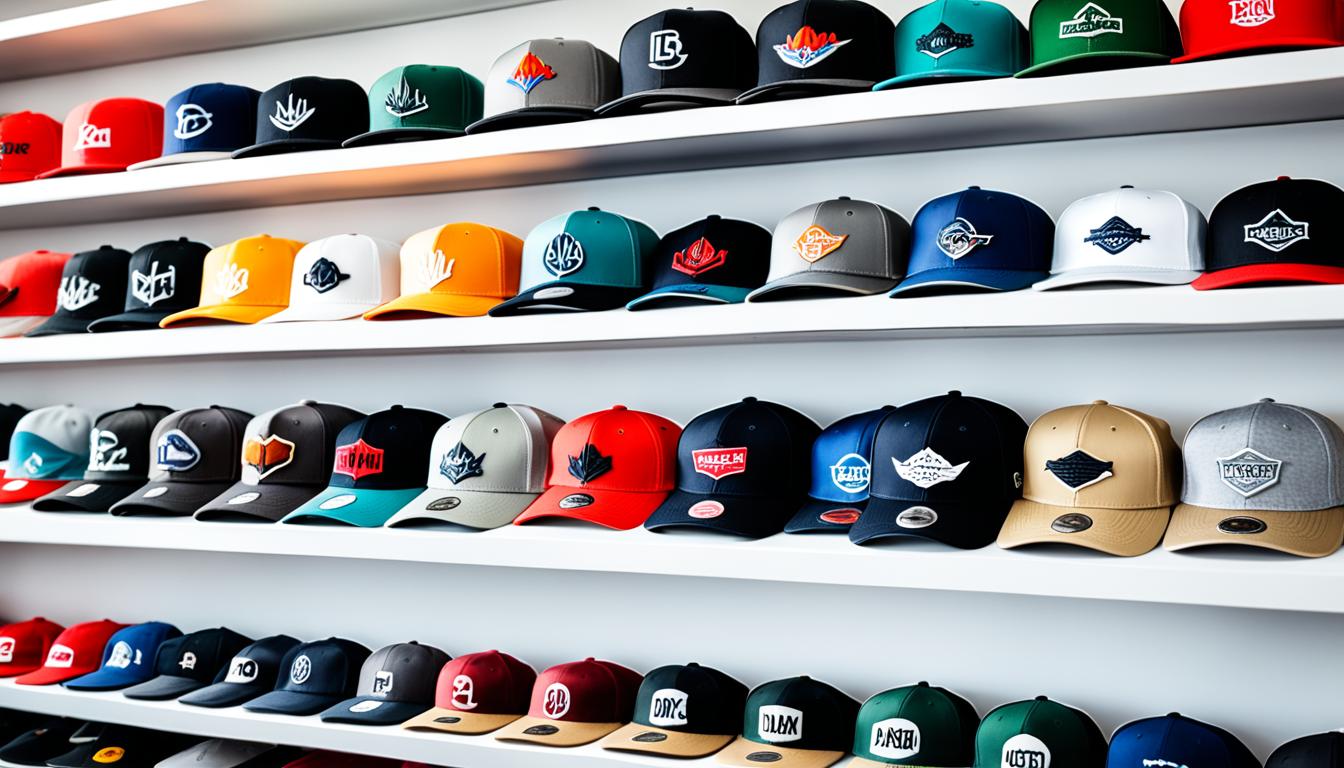 customized snapback and dad hats on display