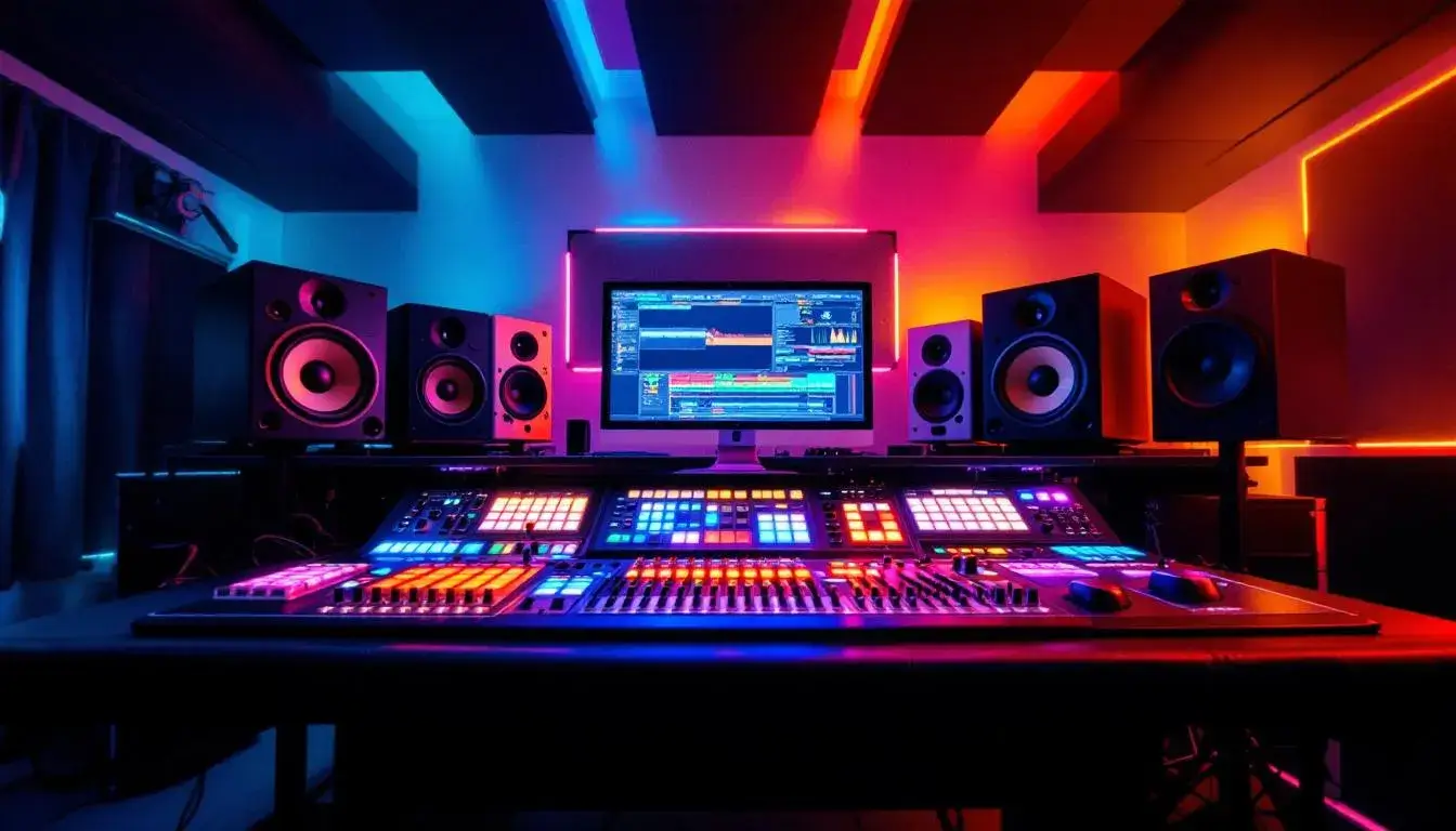 Music production studio representing Pharrell Williams production