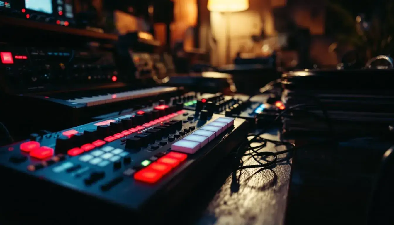 Vintage SP-1200 sampler and drum machine in recording studio