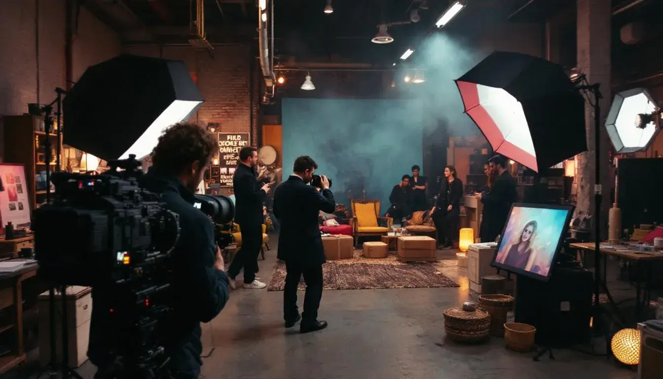 Behind the scenes editorial photoshoot 1980s Los Angeles warehouse