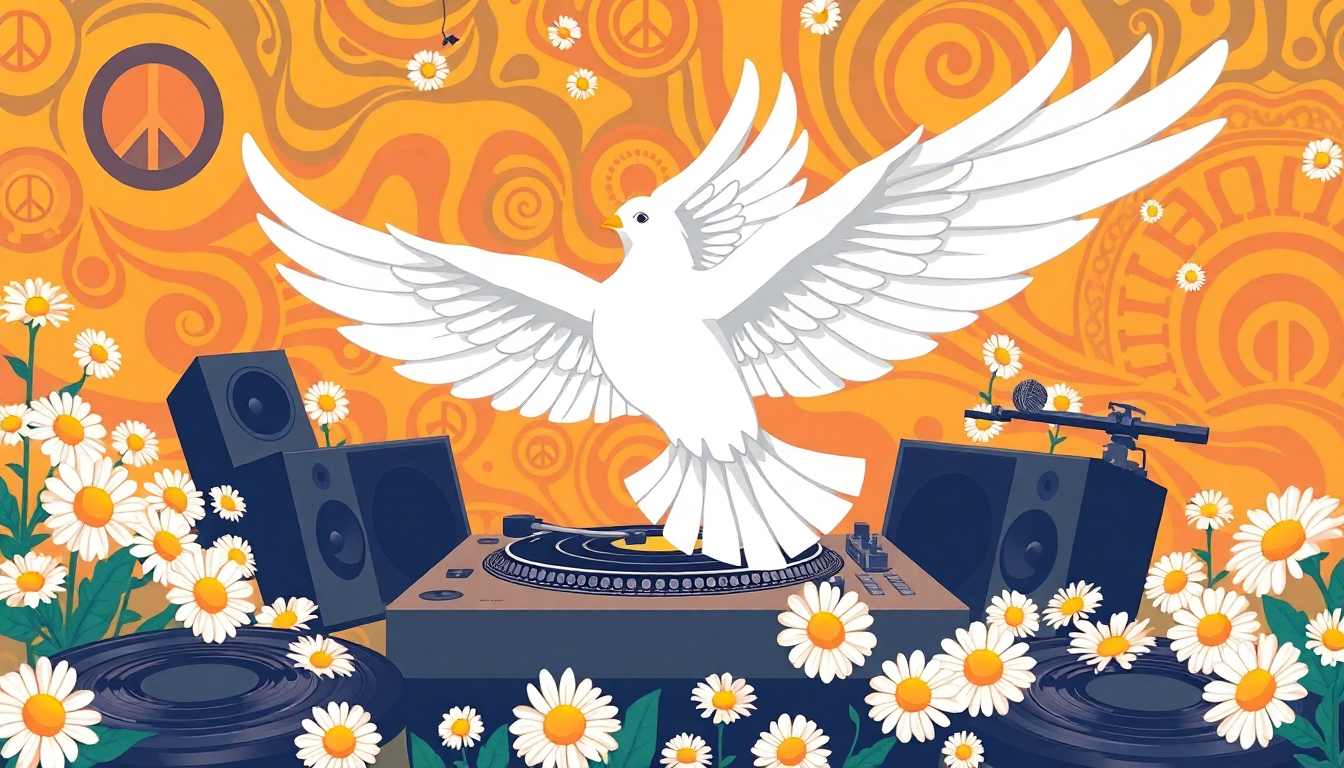 Trugoy the Dove tribute illustration - De La Soul golden age hip-hop art with dove, daisies, and vinyl records