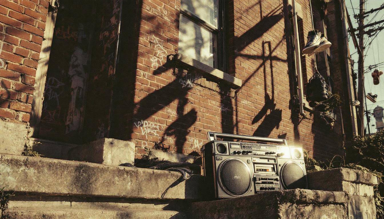 Boom box and graffiti representing Method Man Tical culture