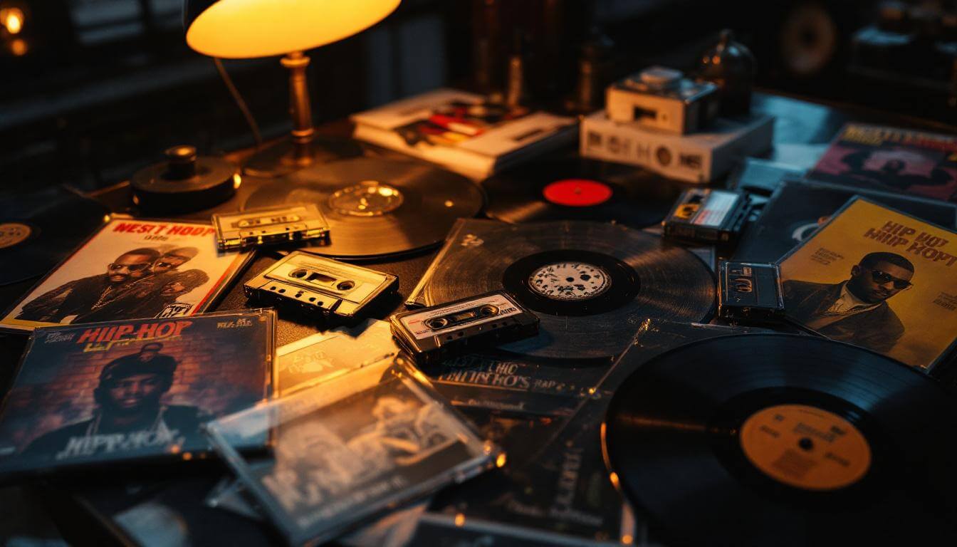 Vinyl records and hip-hop memorabilia representing Cypress Hill's discography