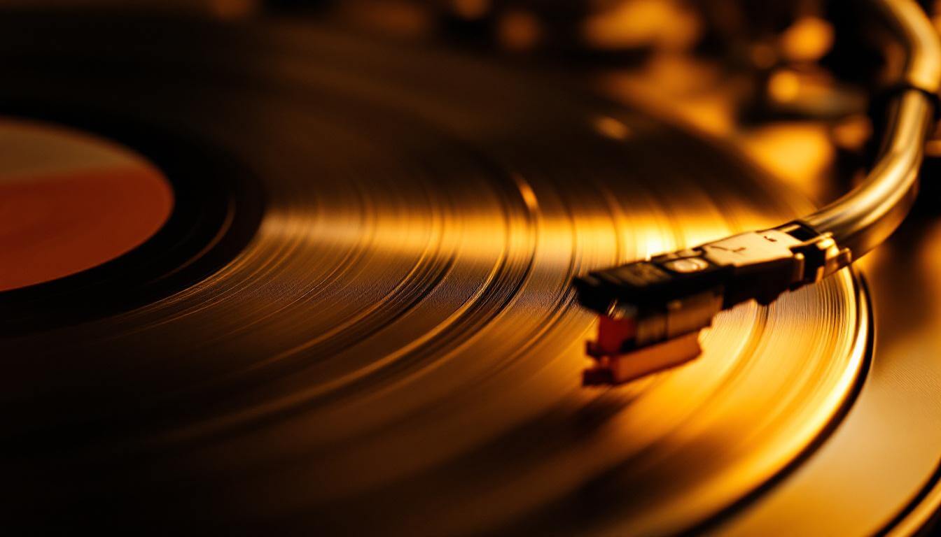 Vinyl record on turntable, classic hip-hop listening session