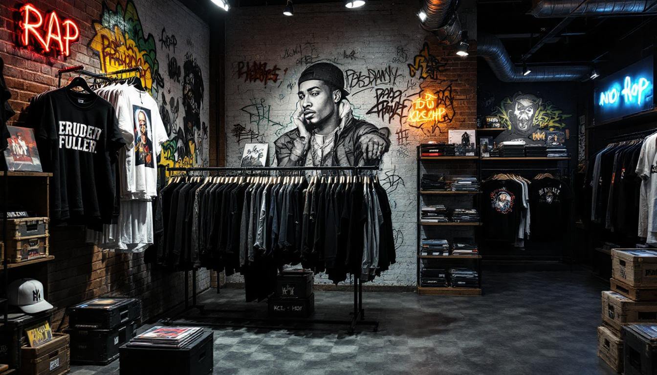 independent hip hop merchandise shop interior