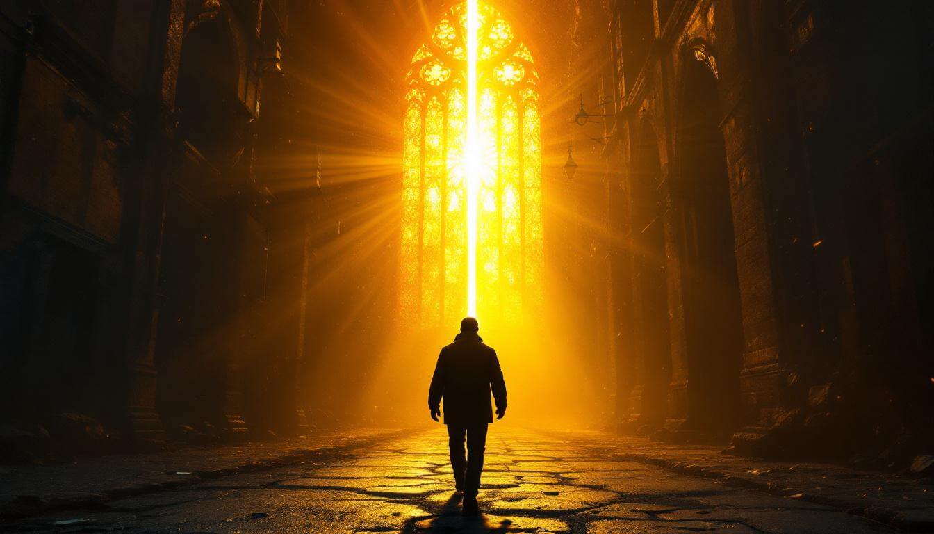 spiritual transformation concept art representing duality of street life and redemption