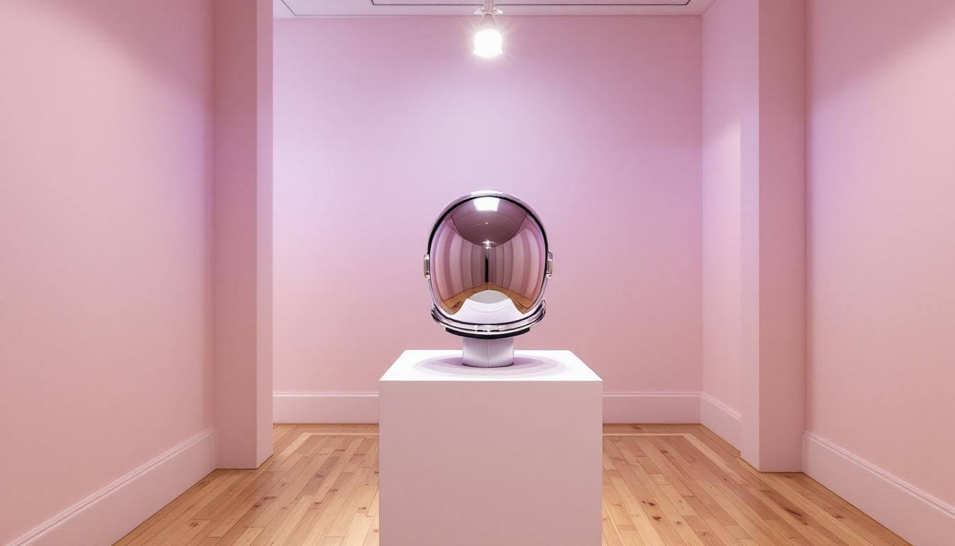 Billionaire Boys Club style chrome astronaut helmet sculpture in pastel gallery