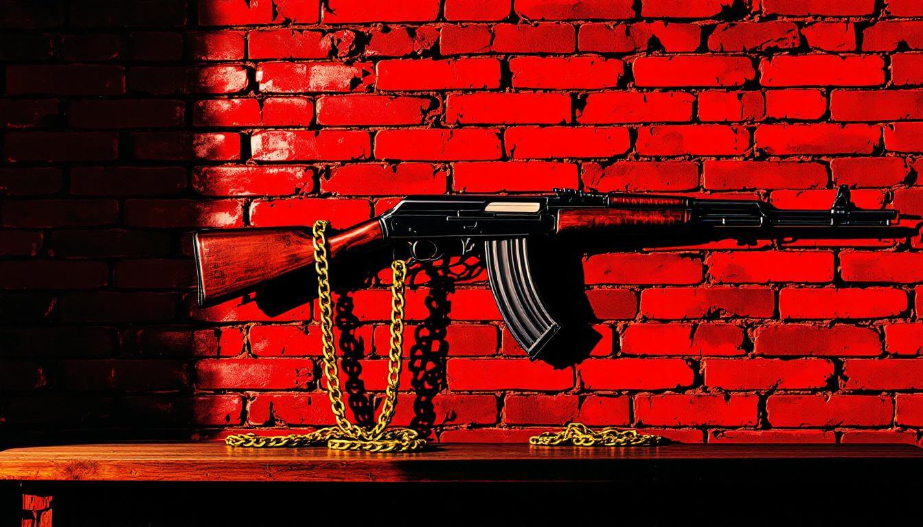 Stylized 1988 Power-era hip-hop iconography in red, black, and gold