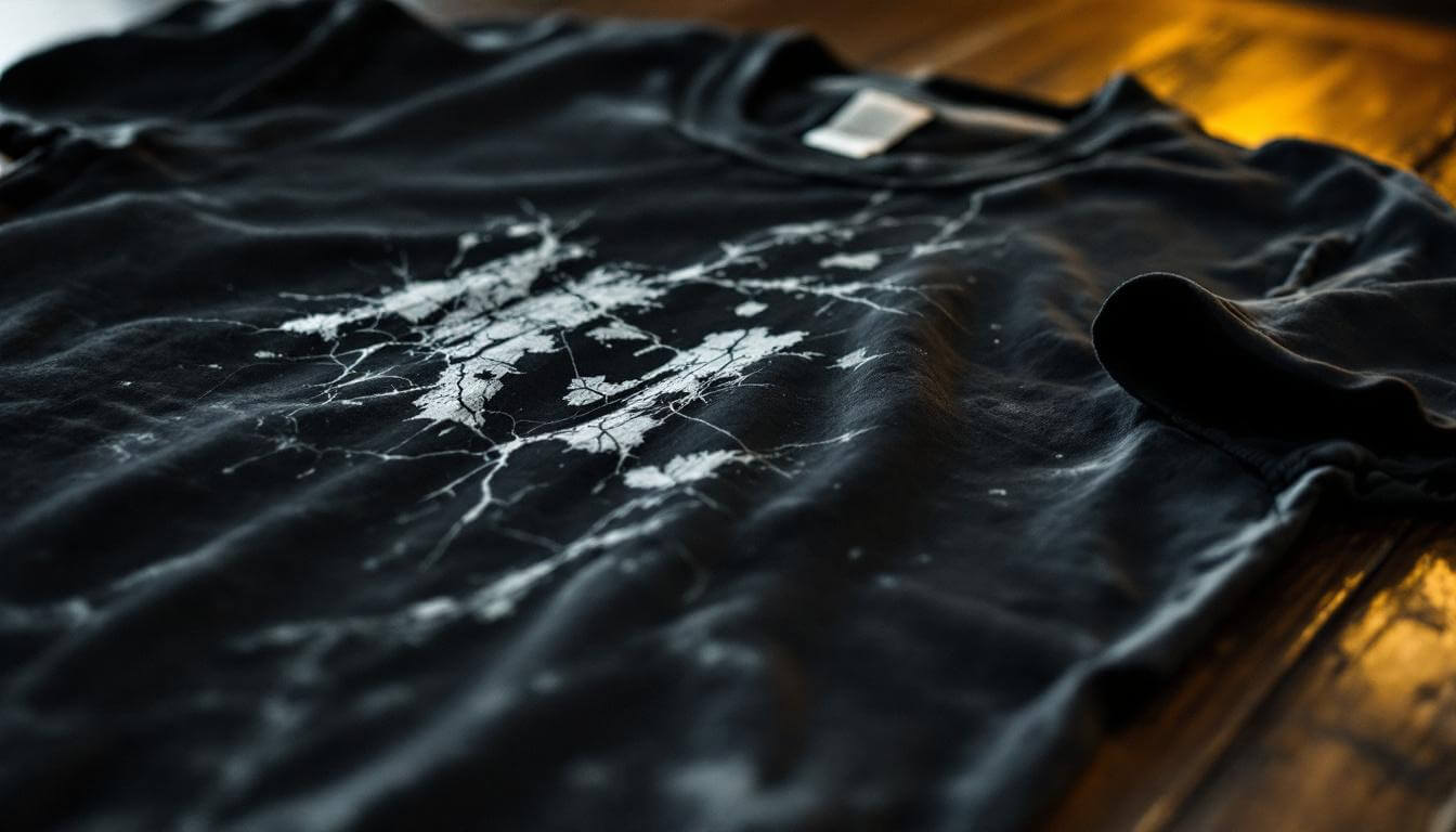 Close-up authentication of a faded vintage Wu-Tang Clan t-shirt
