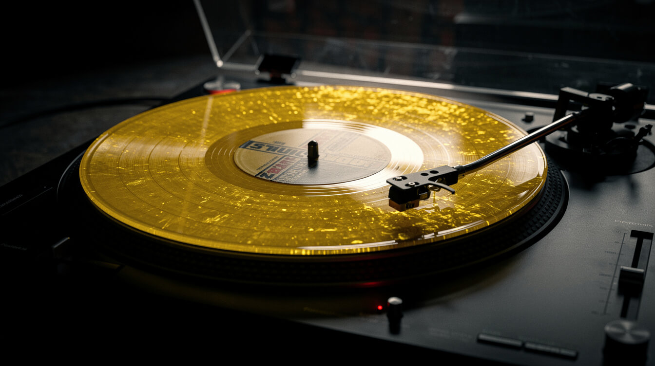 translucent yellow vinyl record on a turntable