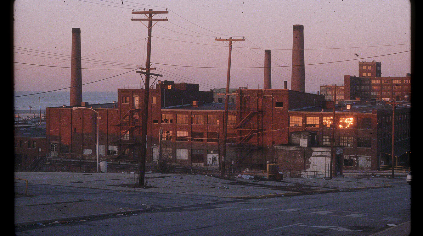 Cleveland Ohio mid-1990s industrial skyline