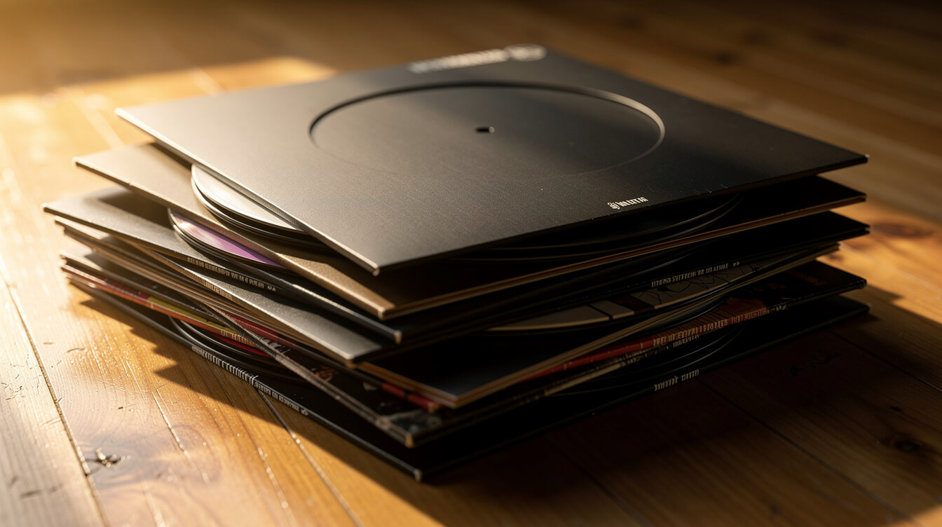 hip hop discography vinyl LP stack natural light