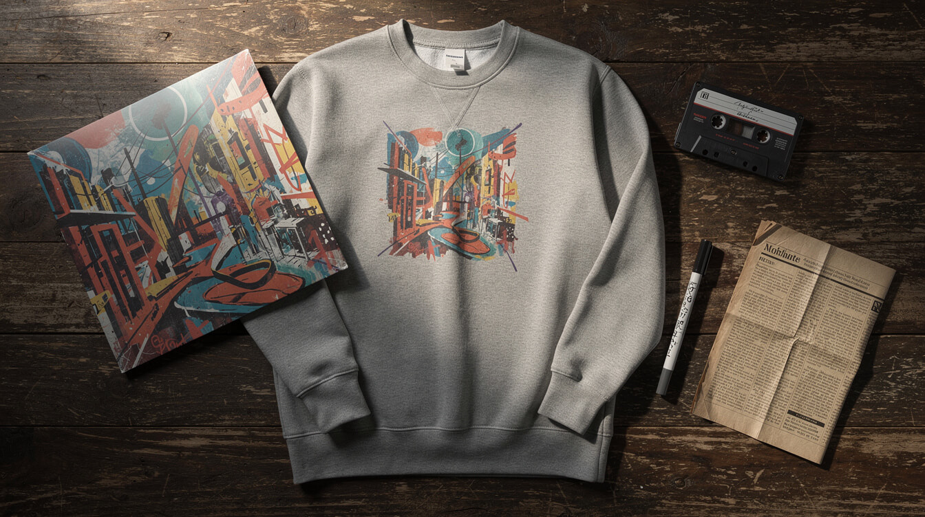 rapper sweatshirt with album cover graphic