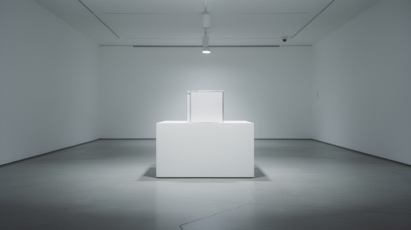 minimalist gallery installation evoking the modern hip hop album cover