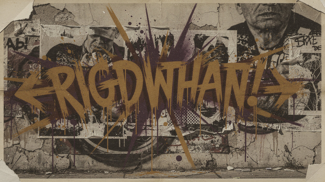 Graffiti-style poster art of an exploding sound wave in mustard yellow and purple