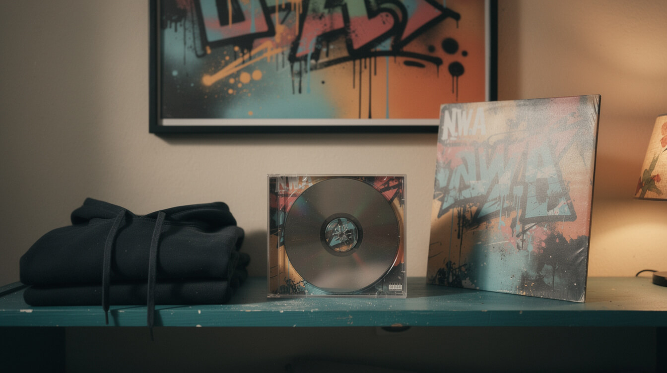 nwa straight outta compton cd hoodie vinyl collector shelf