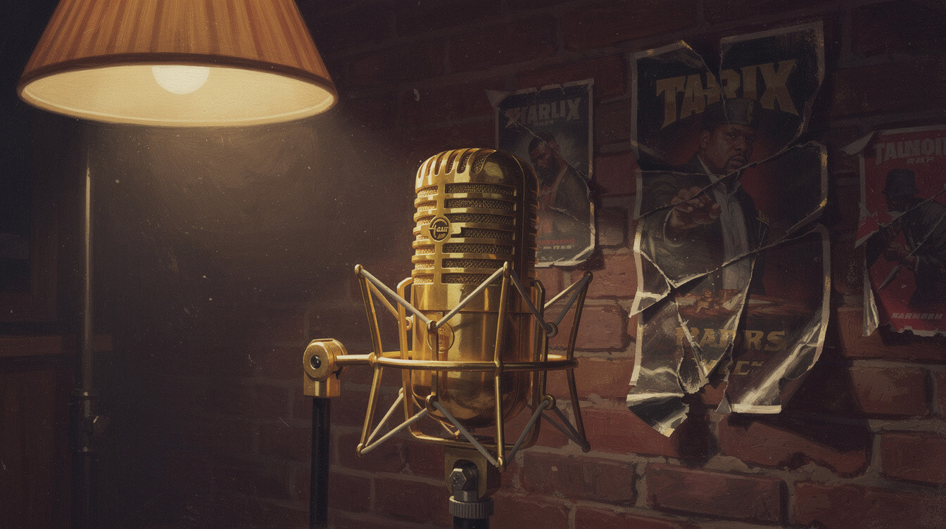 vintage cinematic rap recording booth