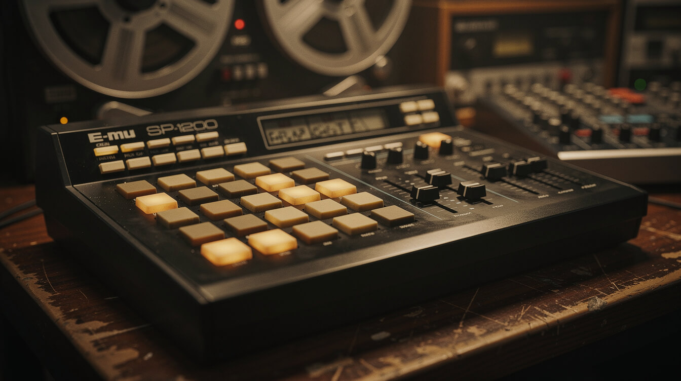 Marley Marl SP-1200 drum machine in 1980s studio