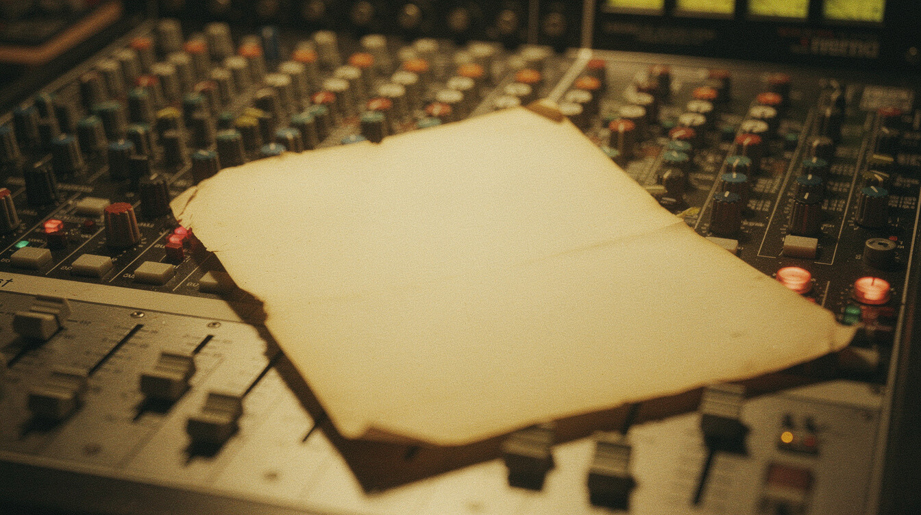 Lauryn Hill tour setlist on a live sound mixing board