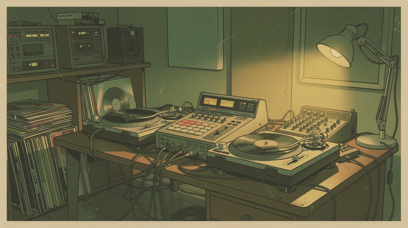MPC-60 sampler Technics turntables 1988 hip-hop production studio