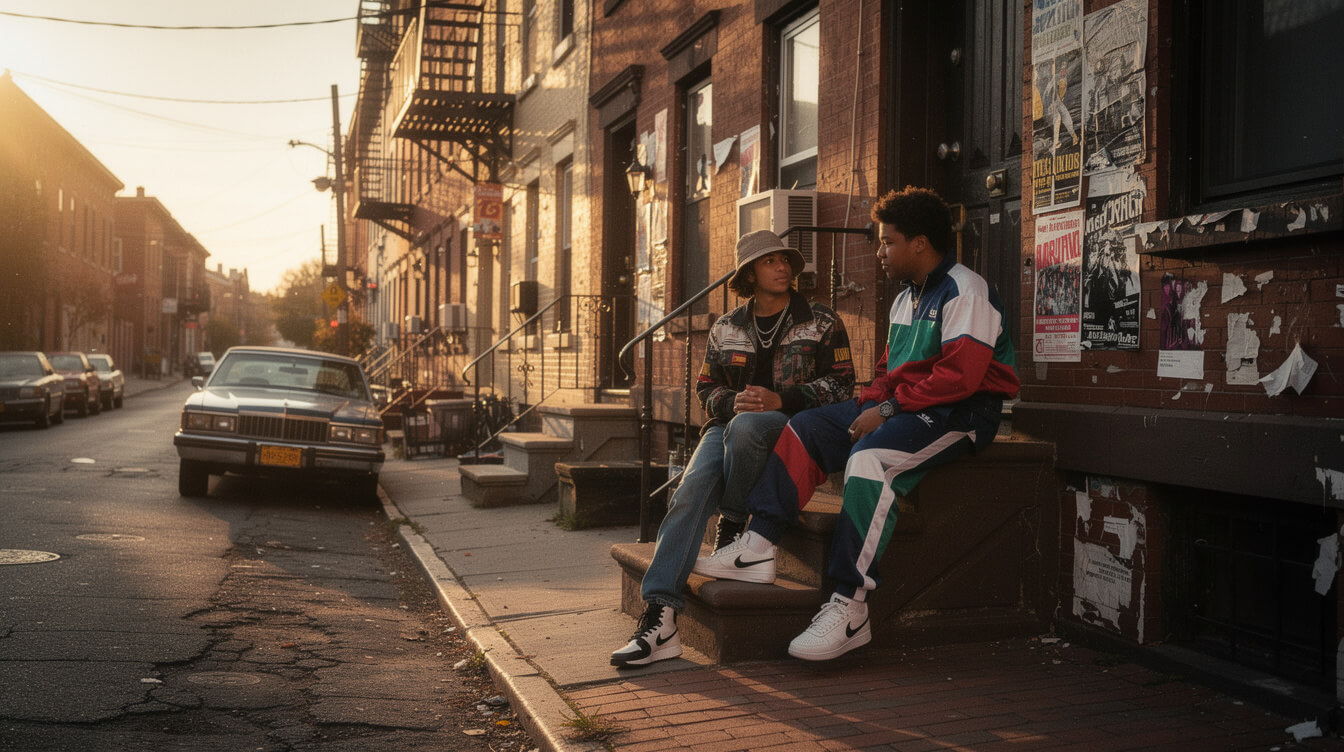 Roxbury Boston brownstone street at golden hour, hometown of Gang Starr Guru Keith Elam