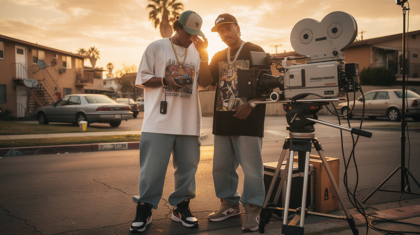 Hughes Brothers directing on set of Menace II Society 1993