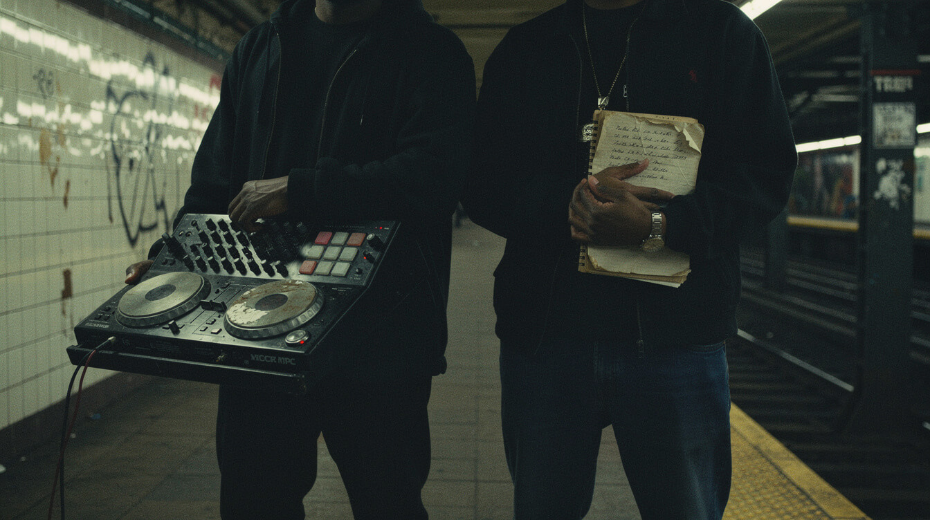 mobb deep members silhouetted on a Queensbridge subway platform
