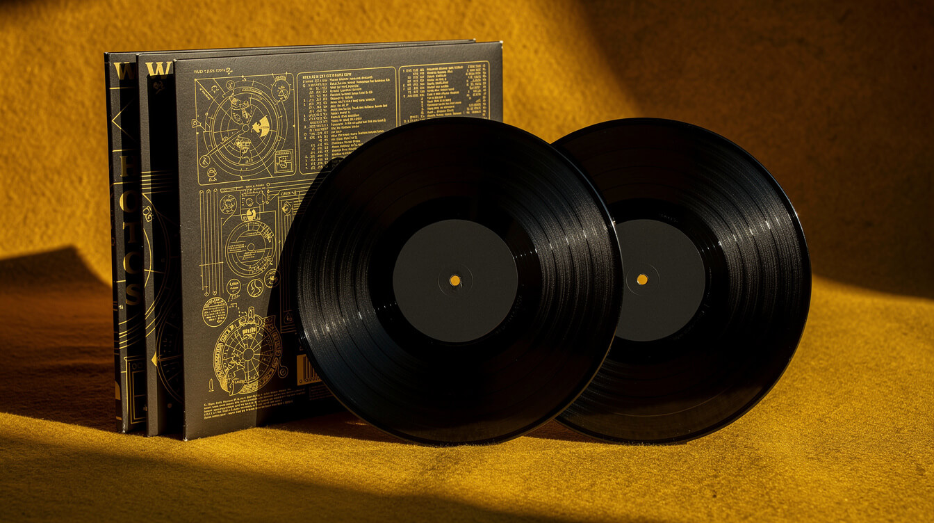 Vintage double LP vinyl in golden light