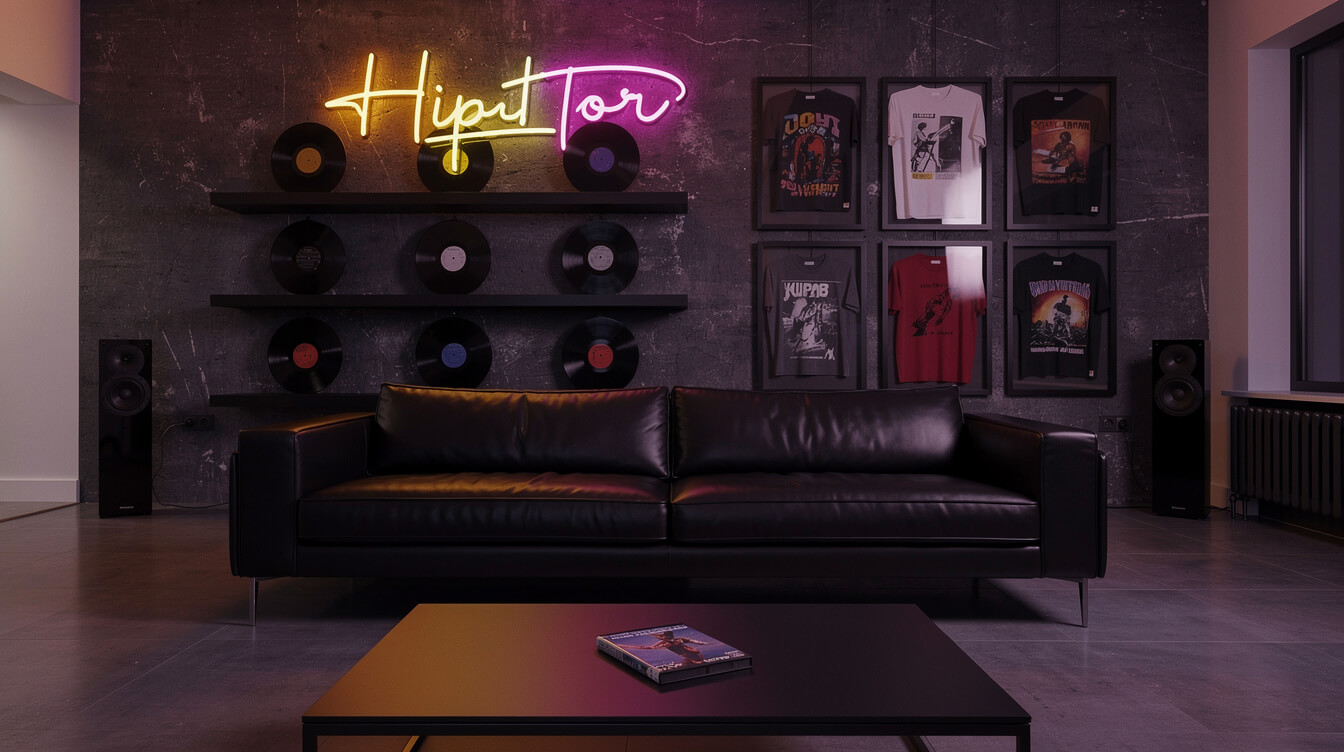 Wu-Tang Clan living room shrine neon vinyl tees setup