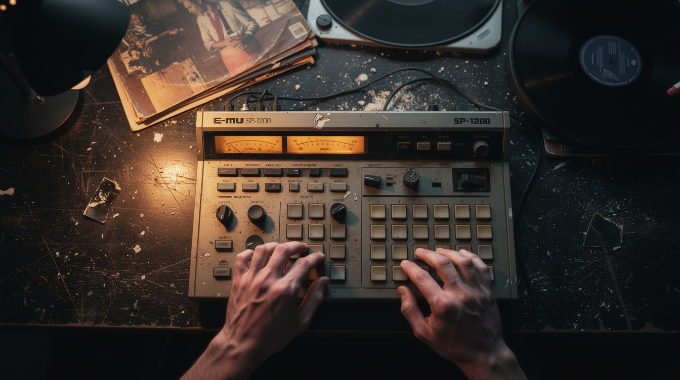 E-mu SP-1200 sampler on a 1990s studio desk