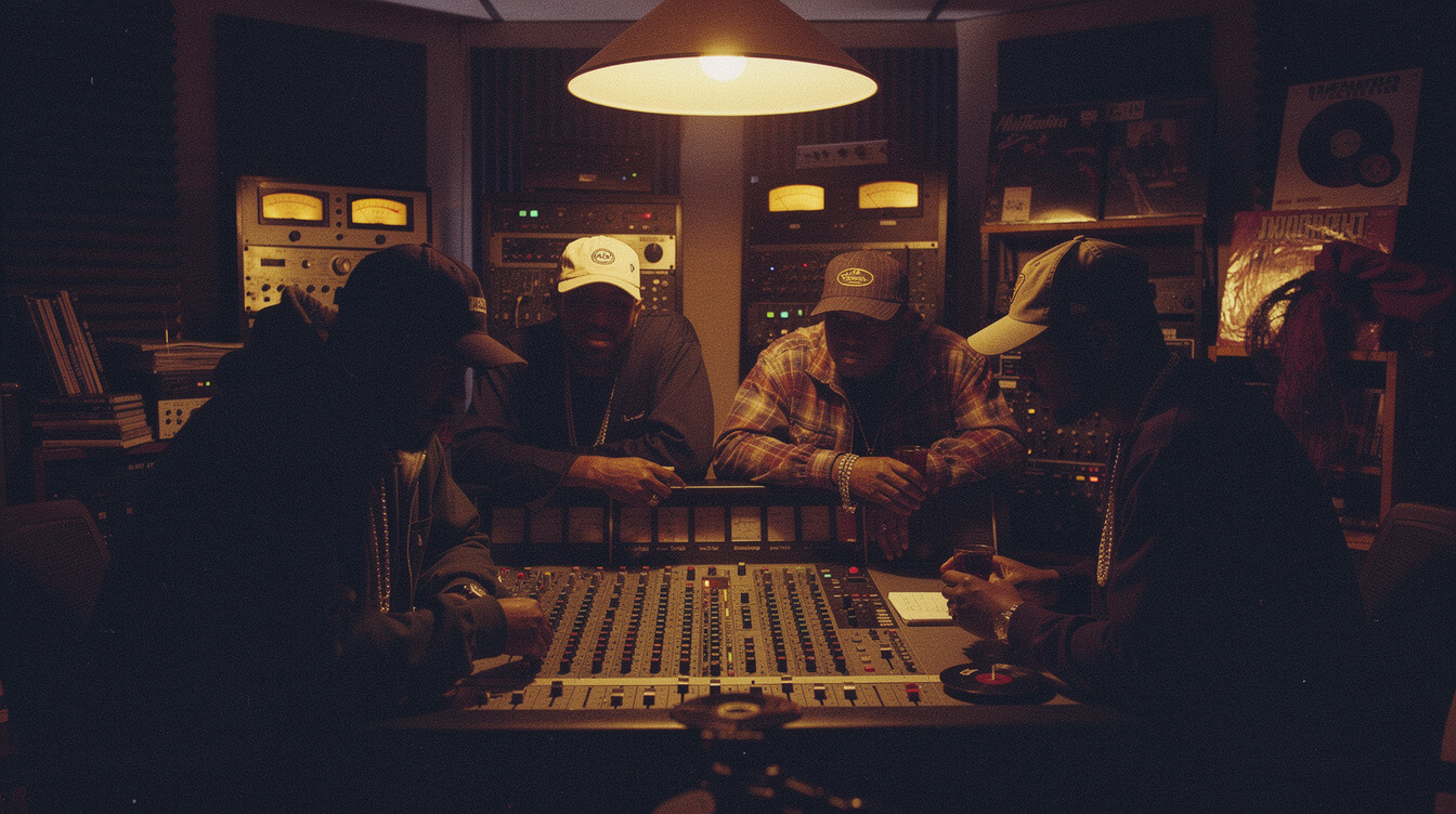 Late-1990s Virginia production collective in dim studio