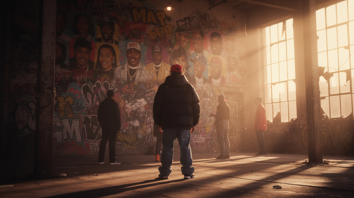 Late-1990s New York streetwear and hip-hop crossover tribute wall