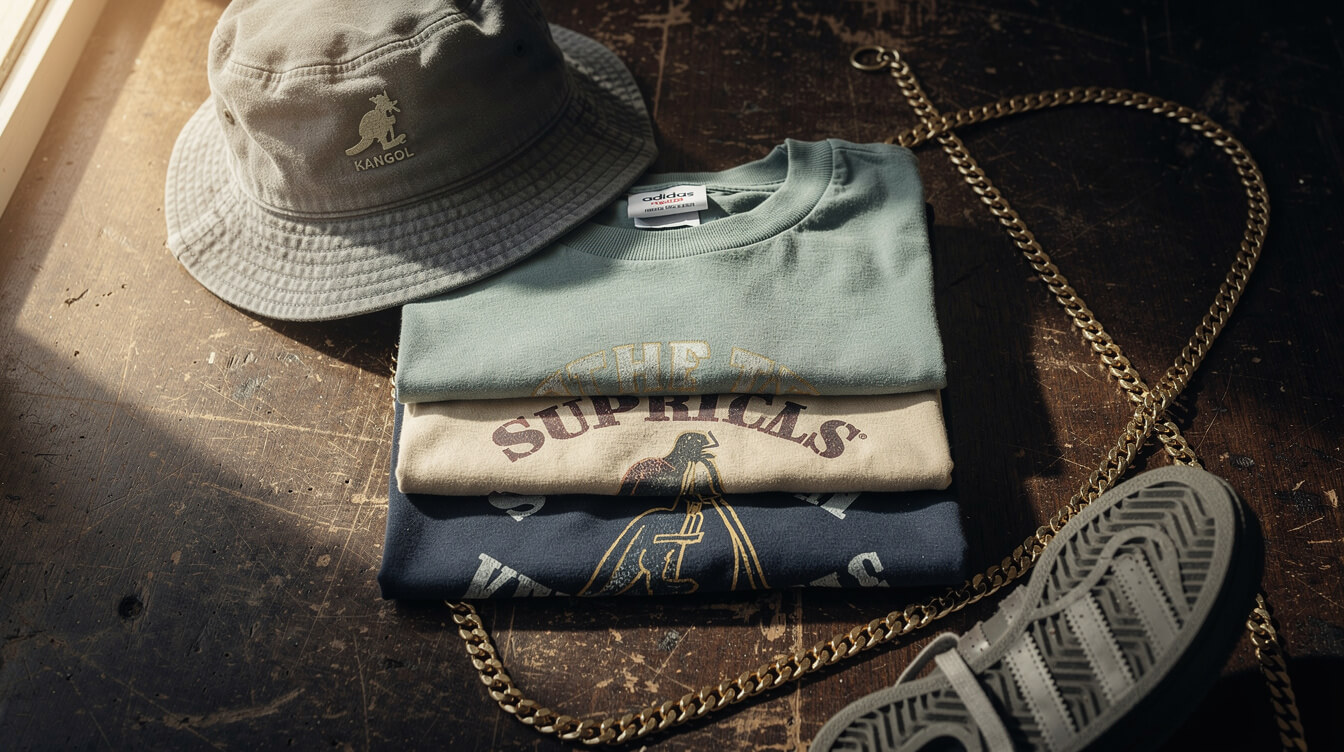 Authentic LL Cool J vintage t-shirt collection flat lay