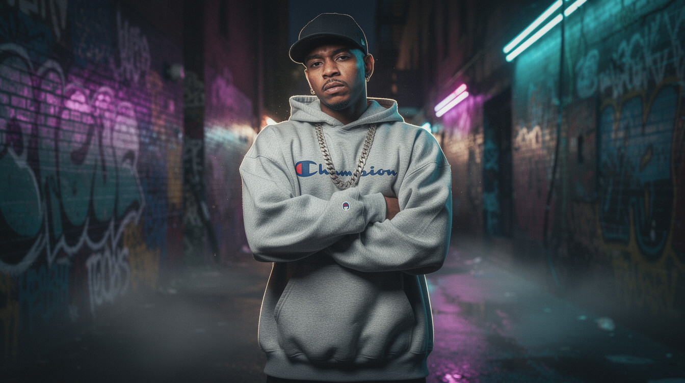 LL Cool J Def Jam peak Champion hoodie aesthetic
