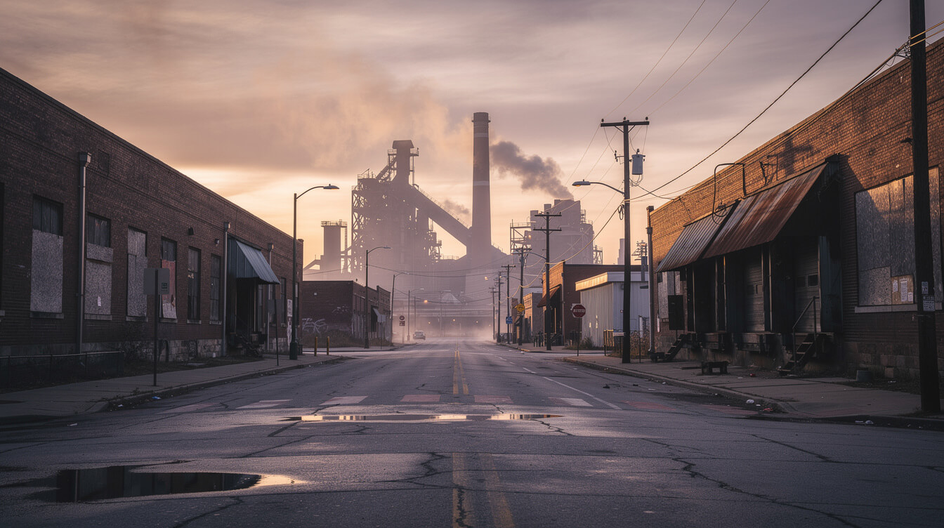 Gary Indiana industrial cityscape dusk