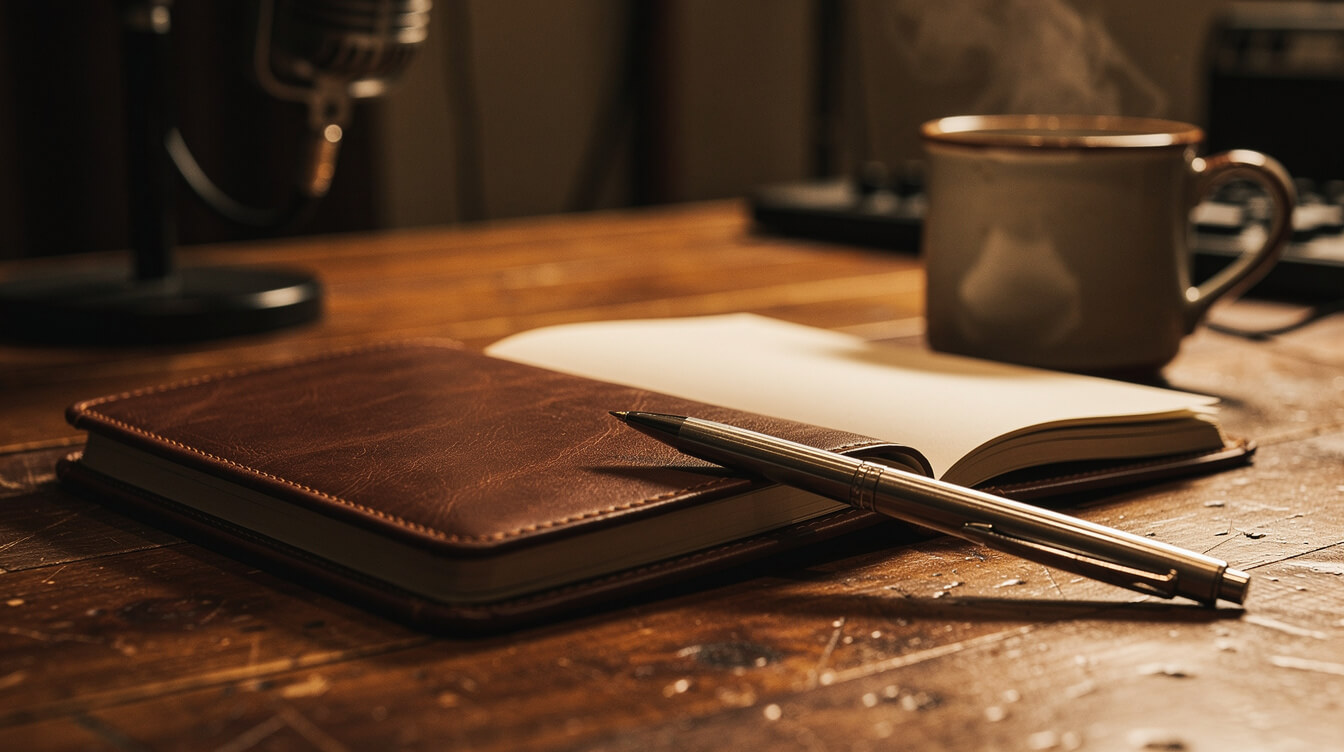 songwriter notebook and microphone