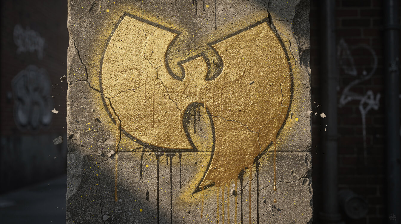 wu tang merchandise symbol on graffiti wall