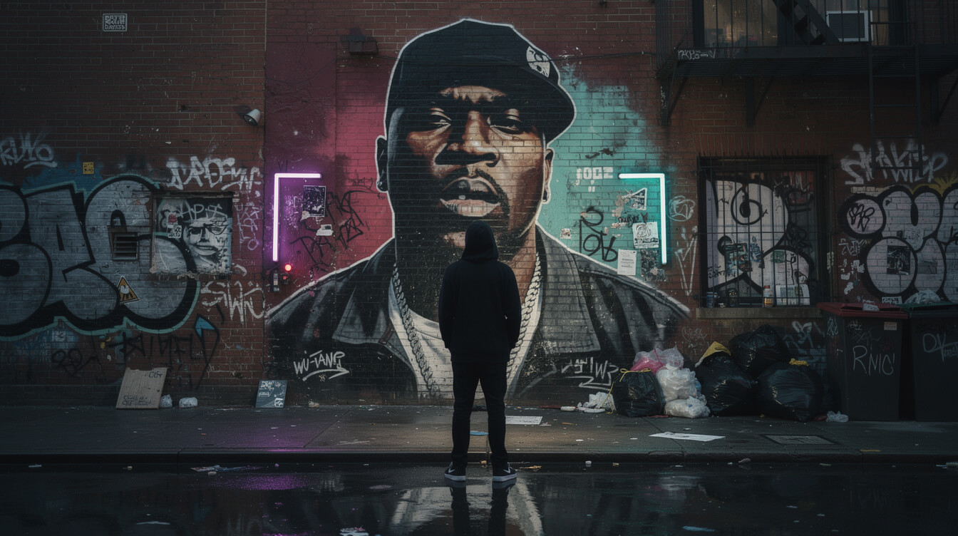 wu tang solo emcee tribute mural in urban setting
