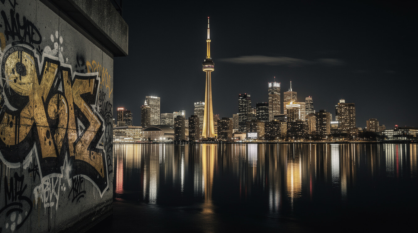 Toronto skyline urban night aesthetic hip-hop cultural identity