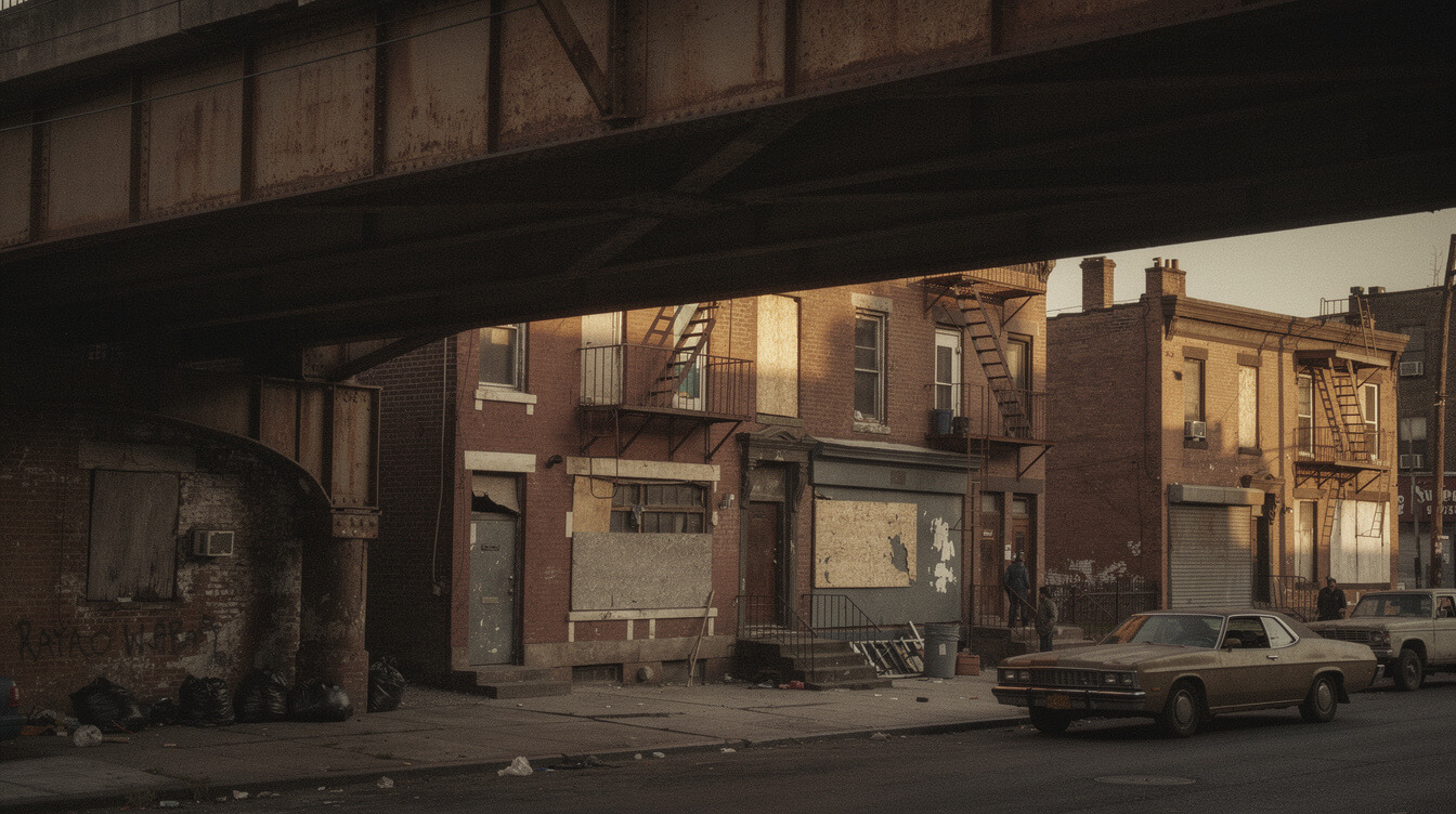 South Bronx street scene near the Cross Bronx Expressway in the 1970s
