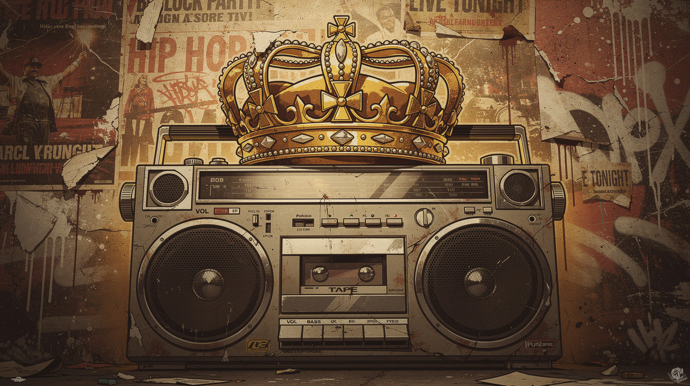street art crown on boombox representing hip-hop legacy