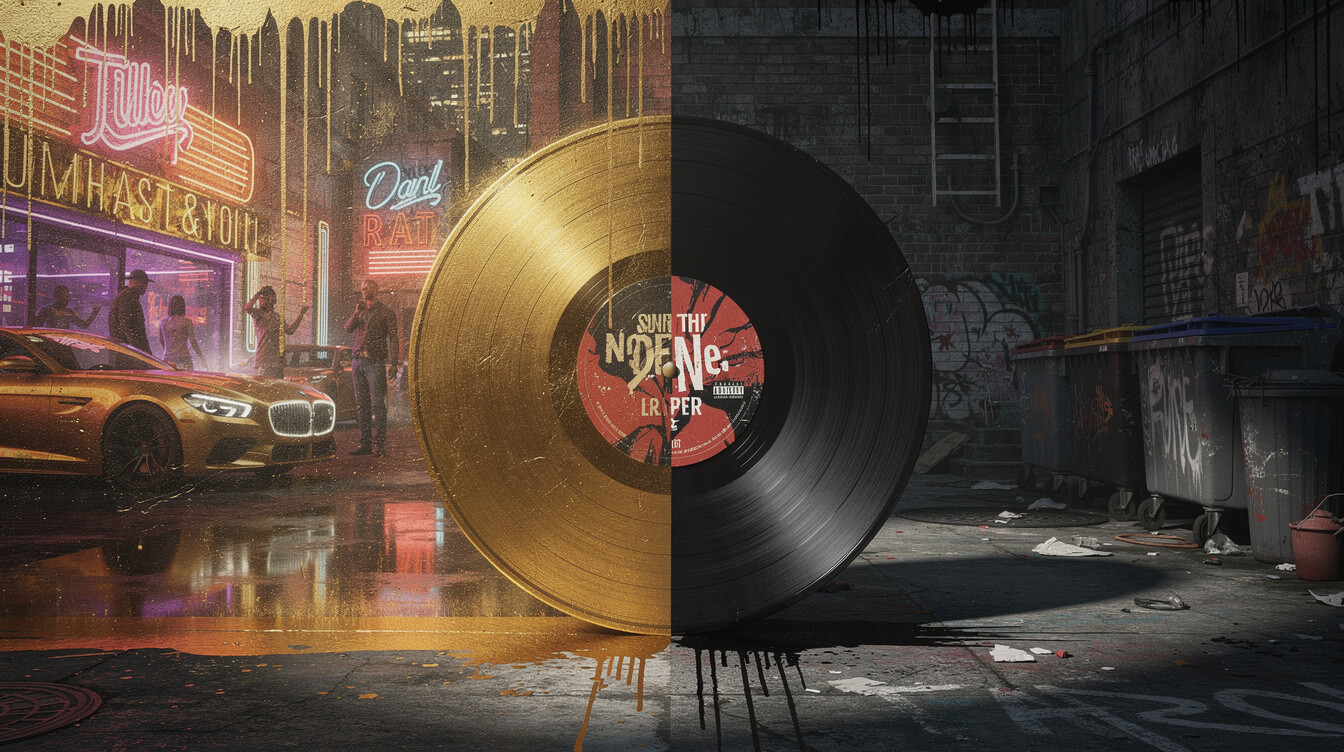 Split visual representing the two contrasting halves of Jay-Z the Blueprint 2 double album