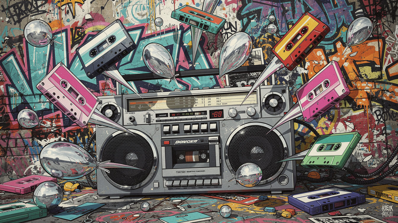 boombox cassette tapes 1997 hip-hop collage art