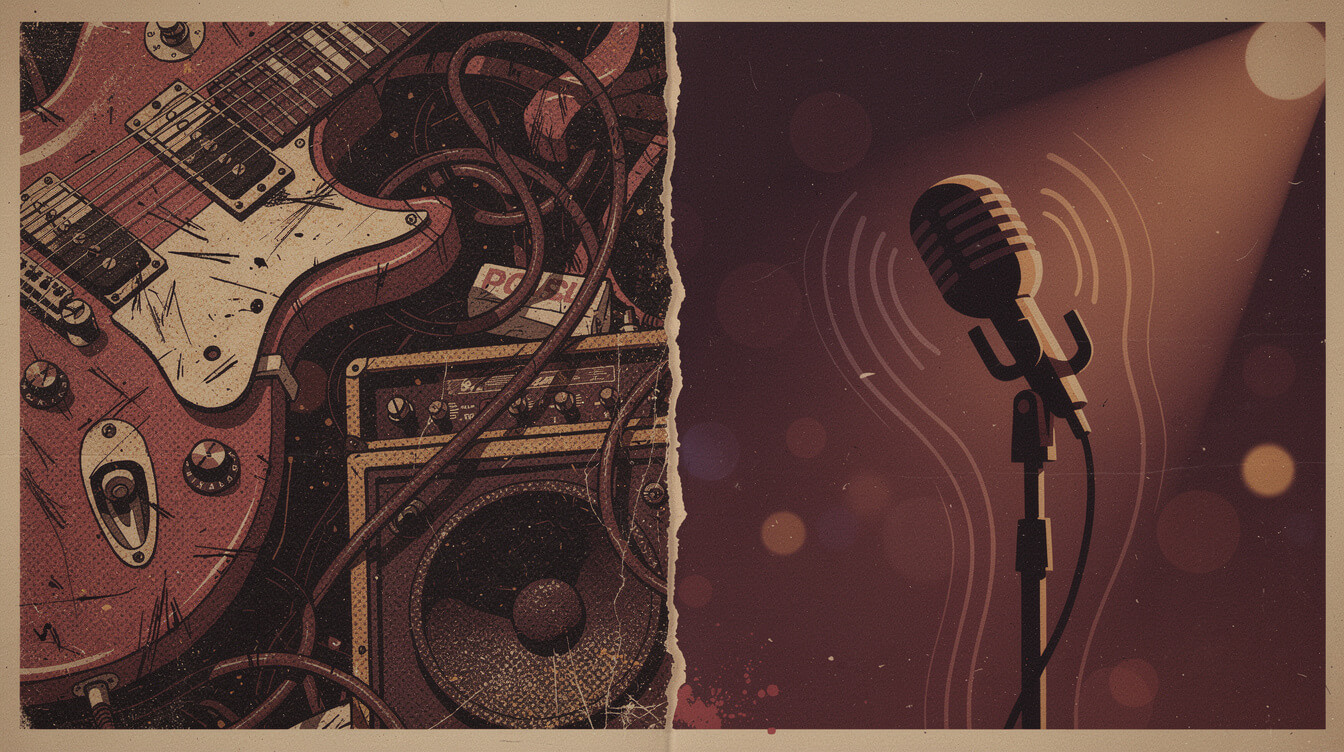 Neo-soul and rock guitar fusion illustration for hip-hop crossover sound