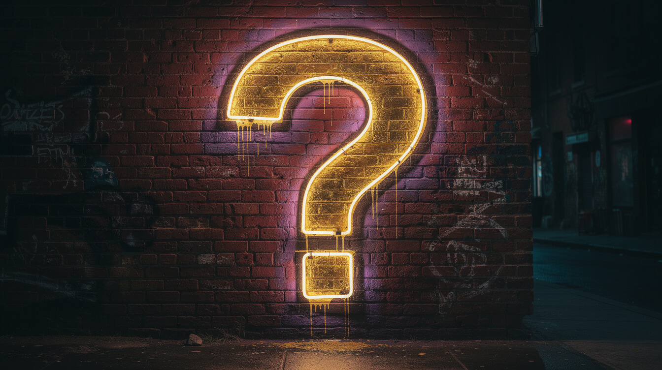 Neon graffiti question mark representing frequently asked questions about mos def black star