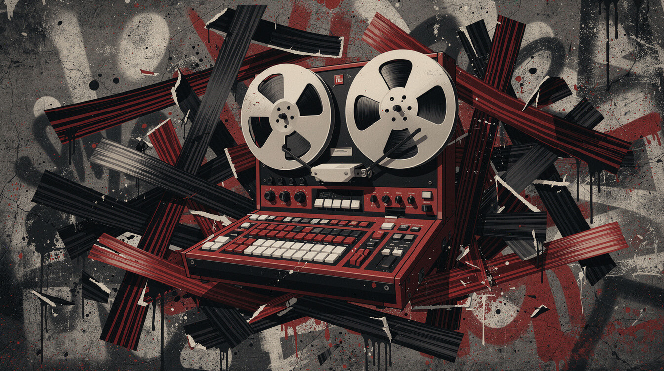 abstract sample-chopping production illustration