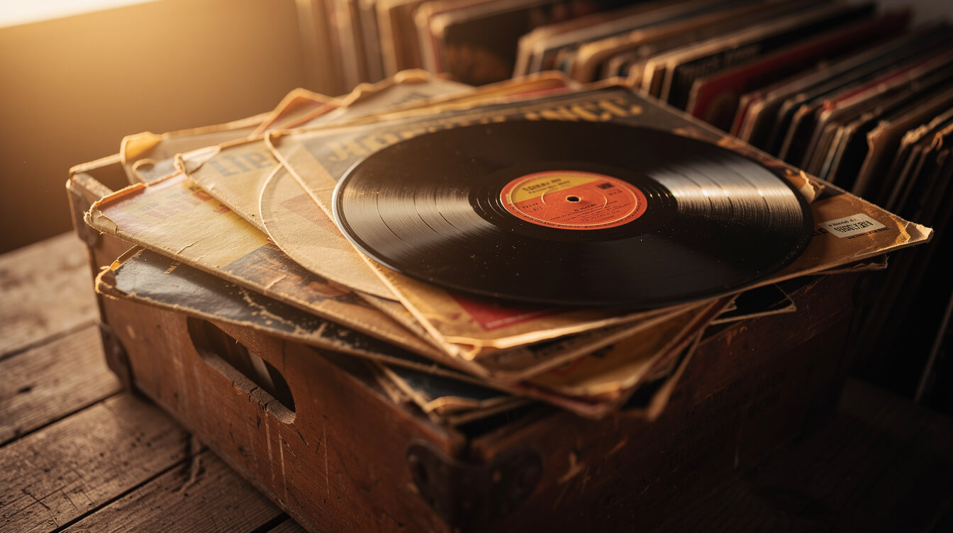 vintage soul vinyl records sampling warm golden tones