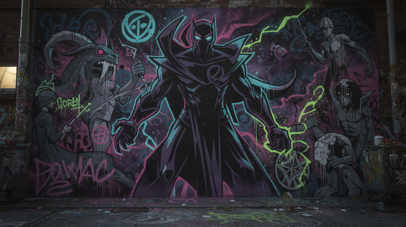 masked abstract rap mythology graffiti villain aesthetic