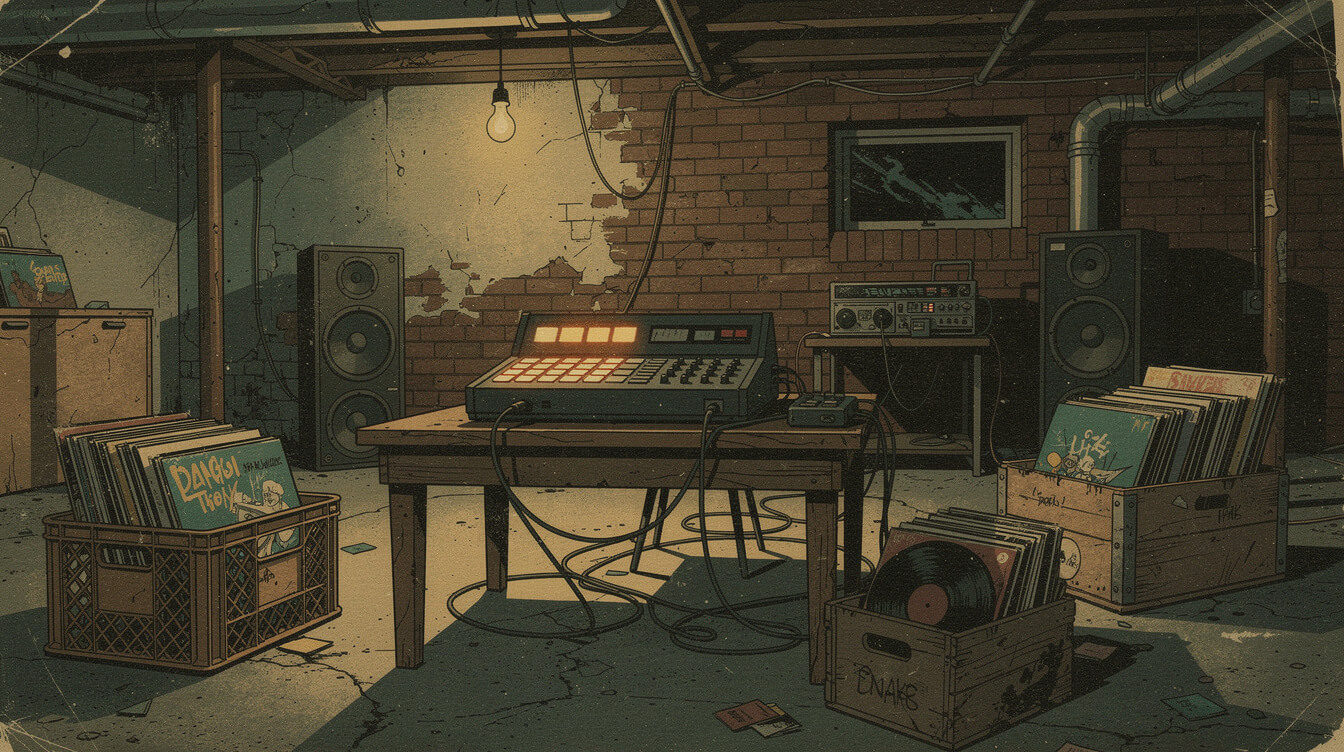 J Dilla production discography early years, Detroit basement studio with records and sampler