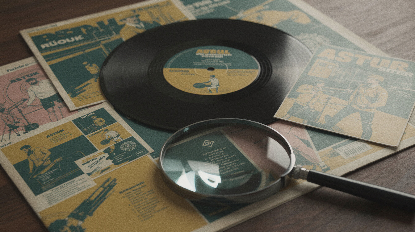 Vintage vinyl labels and liner notes under a magnifying glass, the hidden Ummah credits in J Dilla's catalog